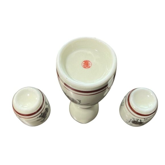 Vintage Japanese Ceramic Sake Bottle and Cup Set With Hand-Painted Calligraphy - Picture 2 of 5